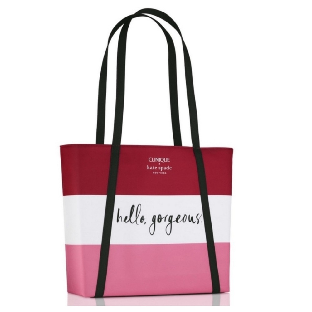 Clinique x Kate Spade Hello Gorgeous Pink and Red Striped Tote Bag